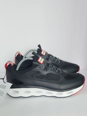 Hunter Black Athletic Sneakers with White Sole and Red Accents